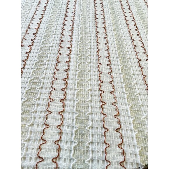 Vintage 70s mesh curtains, beige, red, brown striped net woven panels, pair - Picture 5 of 10